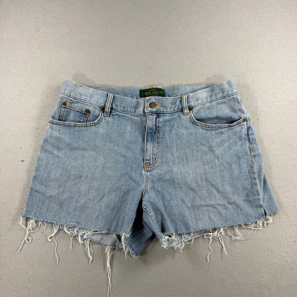 Lauren Ralph Lauren Denim Shorts Women 10 Blue Raw Hem Classic Bermuda Jorts